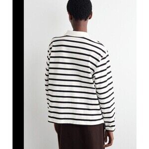 COS Womens Rugby Style Polo Shirt Long Sleeve White Black Striped Preppy Large